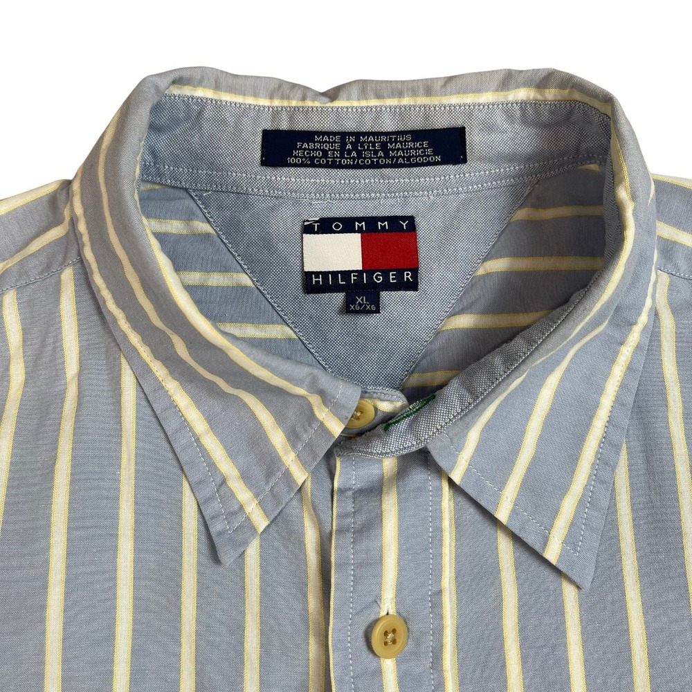 Tommy Hilfiger Mens Button Down Shirt XL Blue White Stripe Pocket Logo Casual - Picture 7 of 12